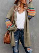 Aleumdr Plus Size Cardigan for Women Long Stripe Knit Open Front Sweaters Jacket 2XL - Image 8