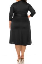 Women's Plus Size Wrap Dress 3/4 Sleeve V-Neck Waist Tie - Image 3
