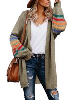 Aleumdr Plus Size Cardigan for Women Long Stripe Knit Open Front Sweaters Jacket 2XL