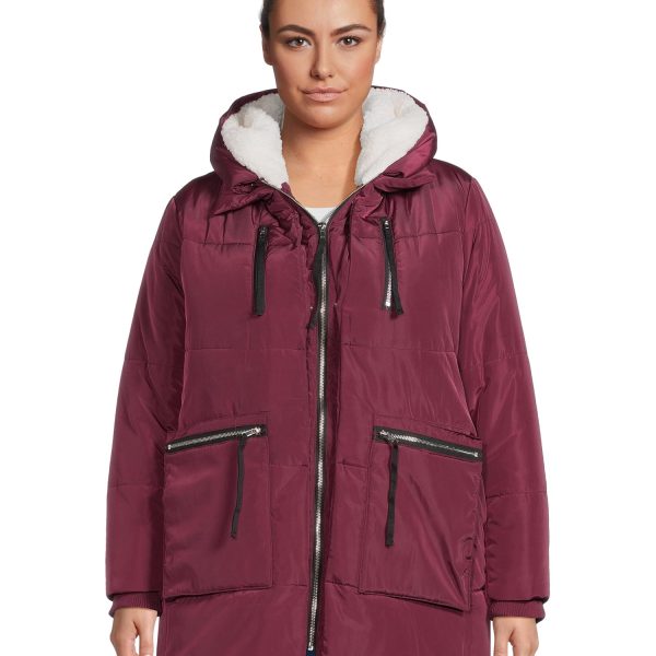 Jason Maxwell Plus Women's Poly Puffer Coat w/ Sherpa Lined Hood