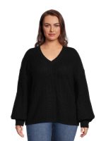 What's Next Women's Plus Size V-Neck Shaker Stitch Pullover