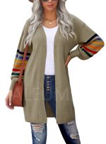 Aleumdr Plus Size Cardigan for Women Long Stripe Knit Open Front Sweaters Jacket 2XL - Image 3
