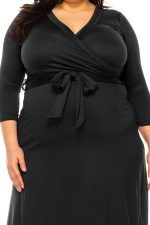 Women's Plus Size Wrap Dress 3/4 Sleeve V-Neck Waist Tie - Image 5